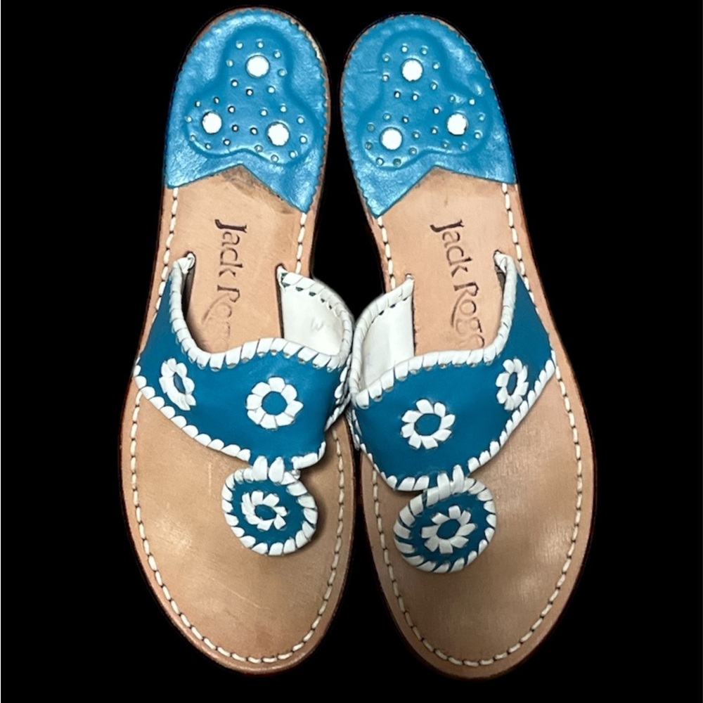 Jack Rogers Blue and White Whipstitch Sandals, size 6